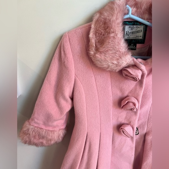 Vintage Rothschild Pink Wool Coat with Faux Fur Trim Size 2T NWT - Picture 3 of 10
